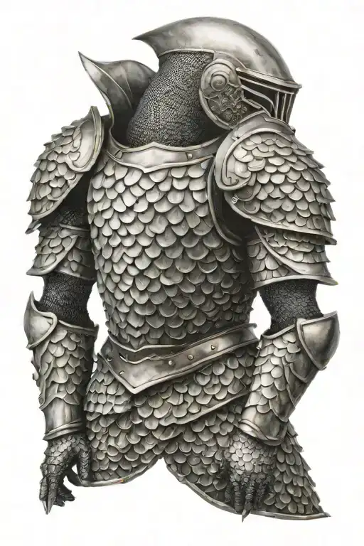 fish scales that transform into a chain mail suit of armor tattoo design idea