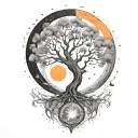 tree of life and sun and moon  tattoo design idea
