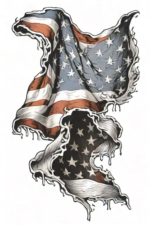 tattered American flag waving tattoo design idea