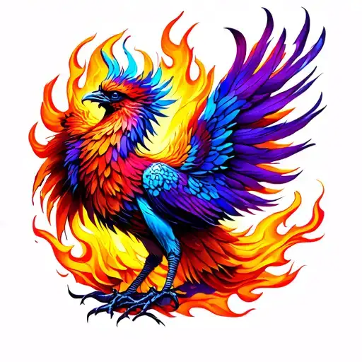 blue and purple pheonix with orange flames back tattoo tattoo design idea