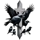 cross with 2 big crows and 4 small crows tattoo design idea