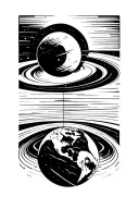 Planet Earth with the moon in orbit. Art showing gravitational waves between the two celestial bodies.  tattoo design idea