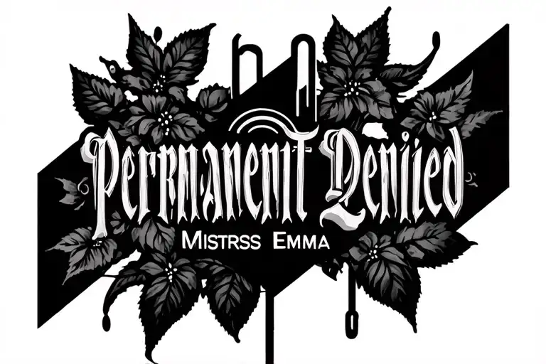 "PERMANENT DENIED MISTRESS EMMA" padlock vine perminant denied tattoo design idea