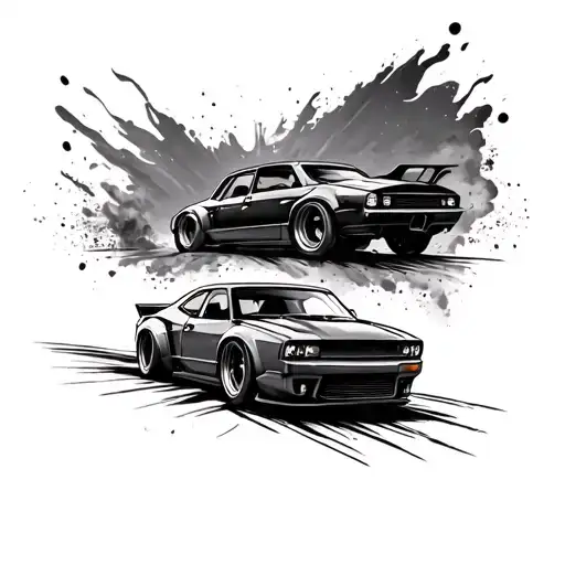 Cars drifting tattoo design idea