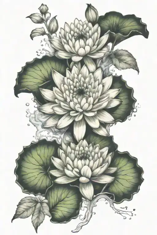 Chrysanthemums and water lily tattoo design idea