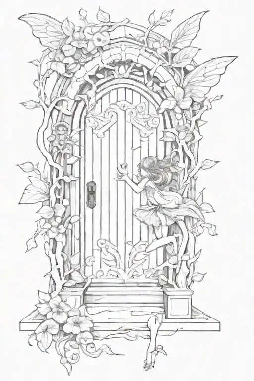 fairy  and fairy door tattoo design idea