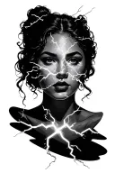 Women's face with electric light flashes that cross much of the face tattoo design idea