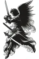 Archangel Lucifer wielding his sword tattoo design idea