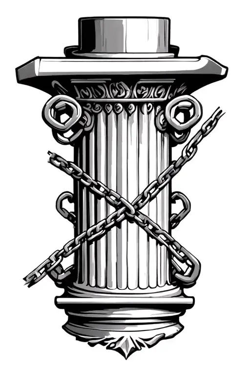 broken chains and anvil, bottom of tattoo is Roman pillar.  tattoo design idea