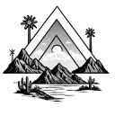 palm springs mountains with windmills and cactus and 3 triangles staggered tattoo design idea