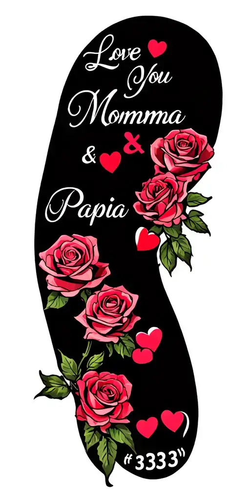 A Tattato With roses and hearts thats says "Love You Momma & Papa<333"With no backround tattoo design idea