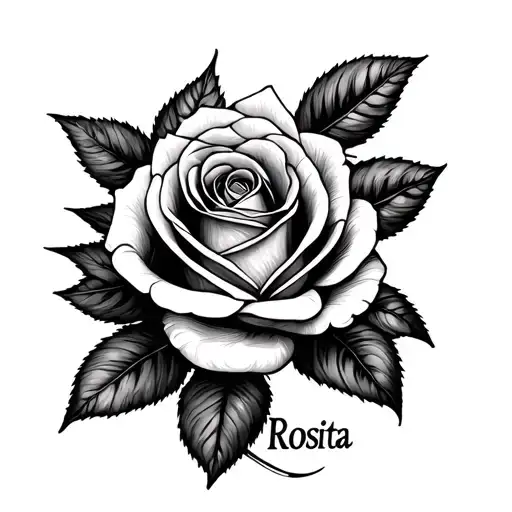 the word Rosita with a rose side ways on the bottom  tattoo design idea