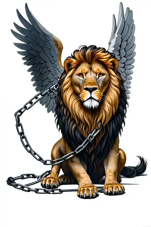lion chained with a angel wings tattoo design idea