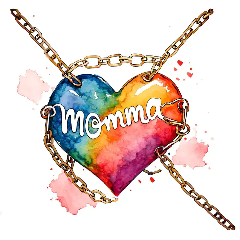heart with momma written across with chains wrapped around the heart sqeezeing it tattoo design idea