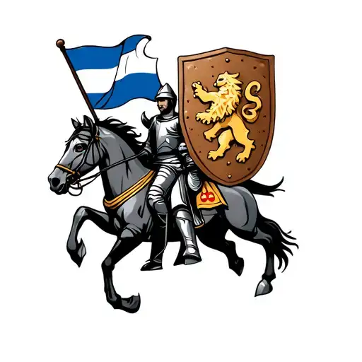 knight on horse  with ginger bread shield holding czech lion flag tattoo design idea