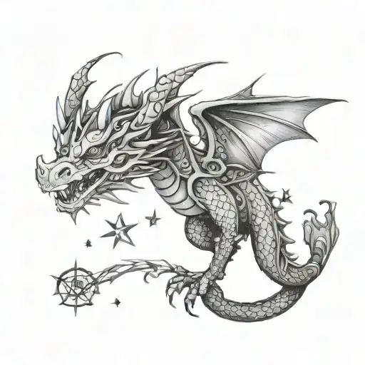 dragon with tiny stars and 26.2 tattoo design idea