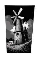 patieic star (SpongeBob) charging windmill don quixote tattoo design idea