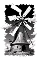 patieic star (SpongeBob) charging windmill don quixote tattoo design idea