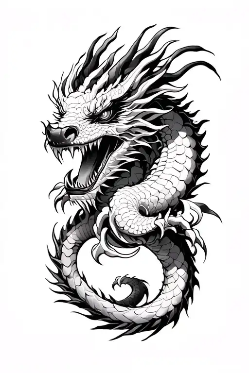 aggressive japanesse dragon wraped tattoo design idea