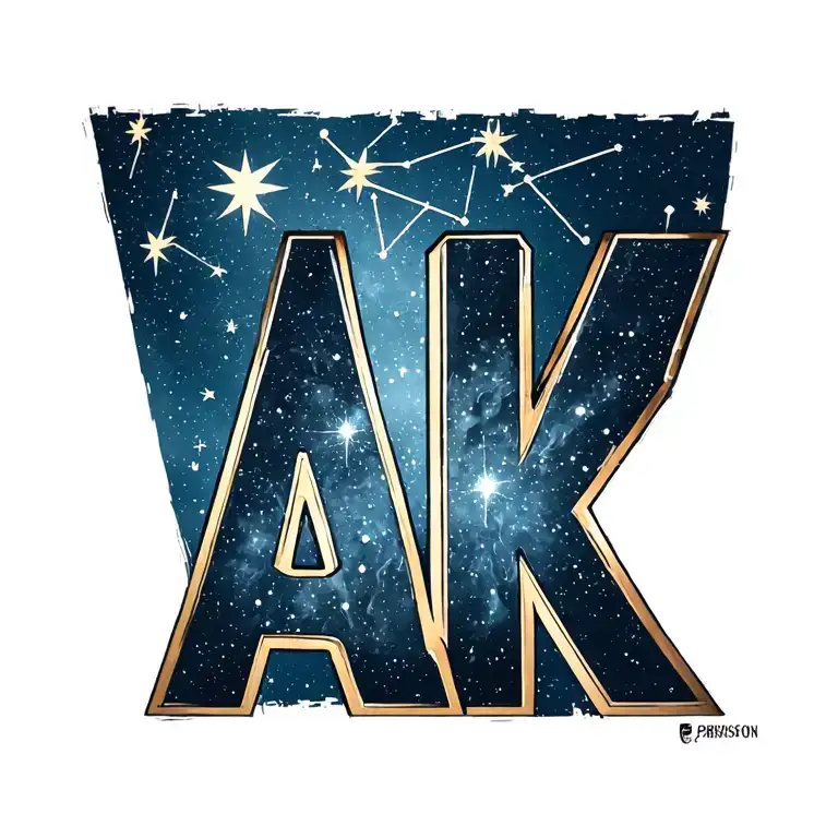 "AK" for Alaska with Ursa Major constellation and three bright stars within tattoo design idea