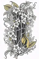 Ivy vines with willow tree vines and baby's breath flowers and banana plant and honeysuckles  tattoo design idea