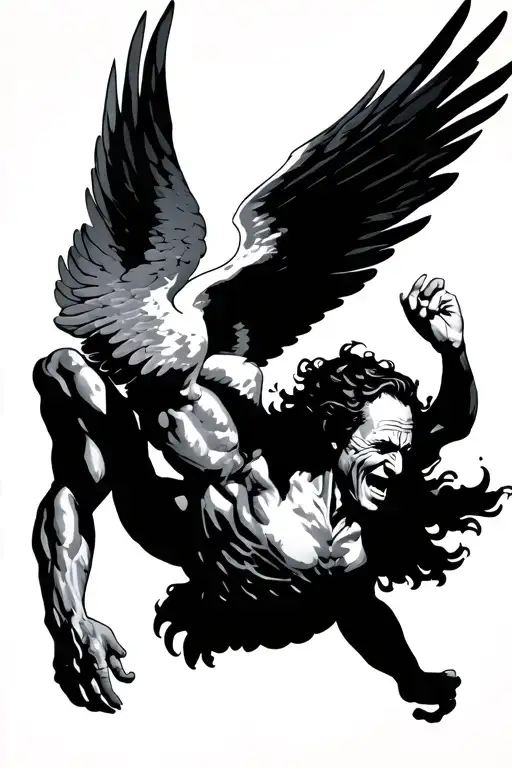 Icarus laughing while falling tattoo design idea