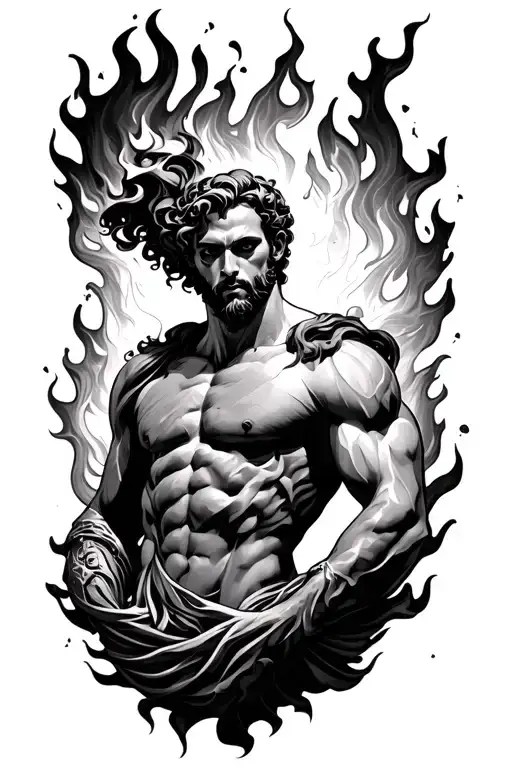 prometheus with fire surrounded tattoo design idea