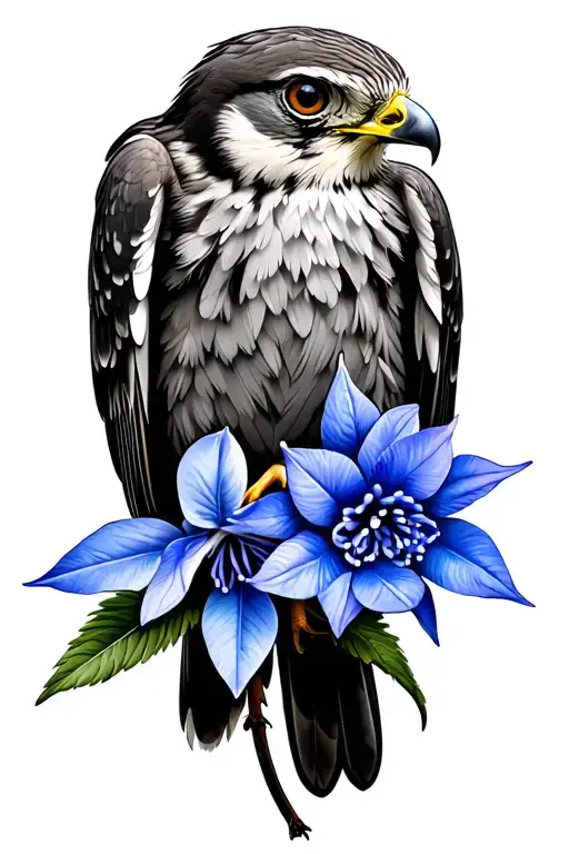 kestrel carrying bluebell flowers tattoo design idea