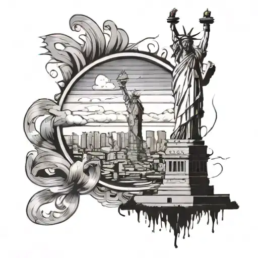 hollywood sign with statue of liberty tattoo design idea