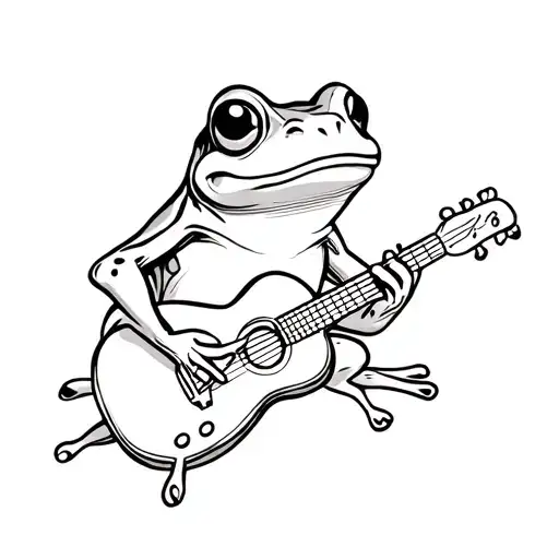 Cute frog playing a guitar tattoo design idea