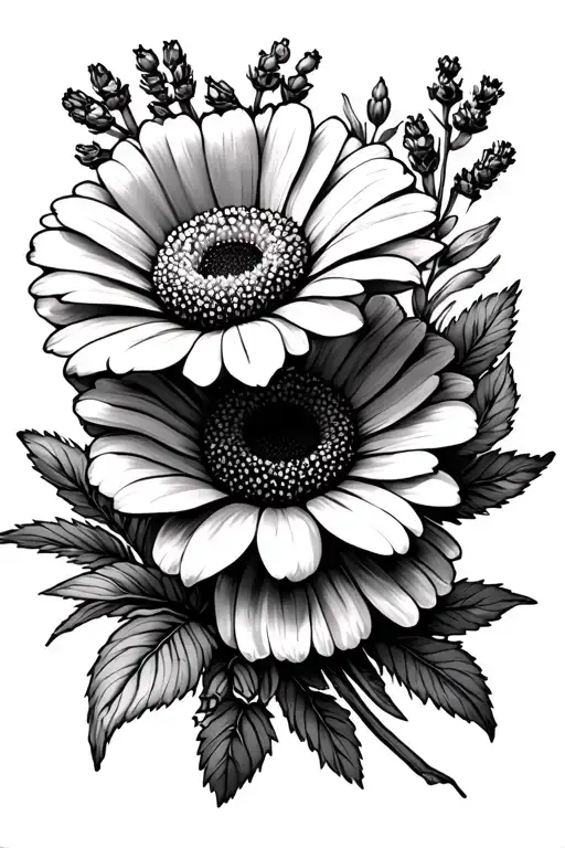 calendula, chamomile, rose, lavender flowers tattoo design idea