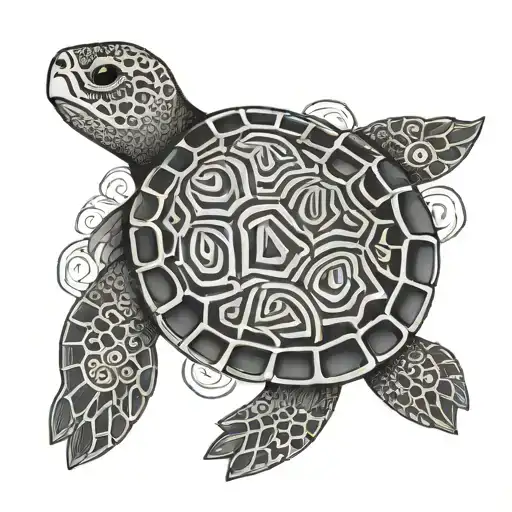 turtle with mandala shell pattern tattoo design idea