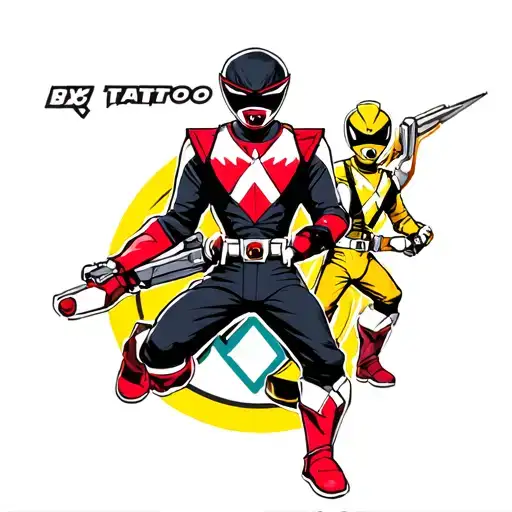 power rangers and ninja 90s cartoon theme tattoo design idea