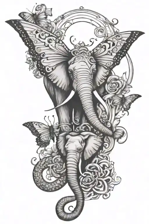 semi colon butterfly with elephant and medusa head tattoo design idea