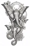semi colon butterfly with elephant and medusa head tattoo design idea