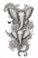 semi colon butterfly with elephant and medusa head tattoo design idea