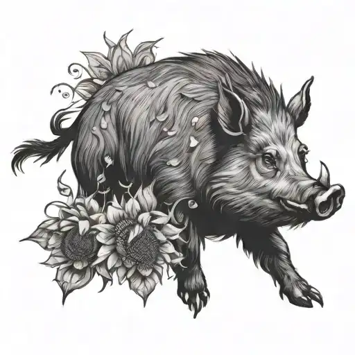 boar Hog sunflowers with diamonds tattoo design idea