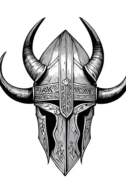 Viking helmet huge horns runes north tattoo design idea