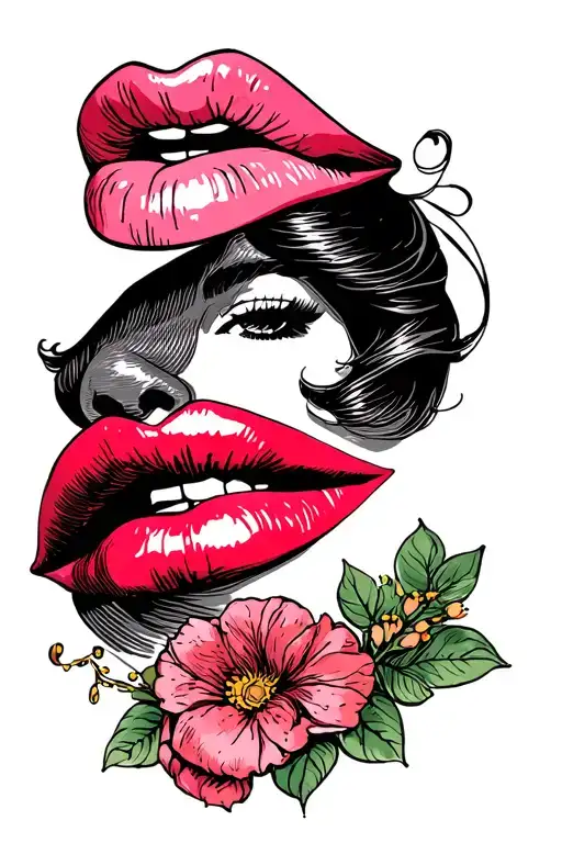 Tina with lips print at back tattoo design idea