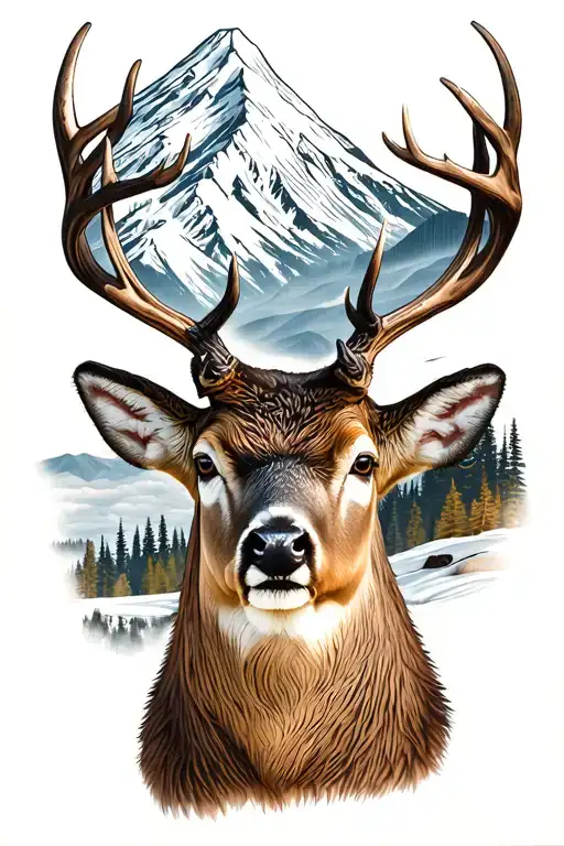mt hood with buck deer ski archery tattoo design idea