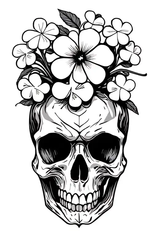 lucky clover spider centipede skull flowers dice swords knife black ink only tattoo design idea