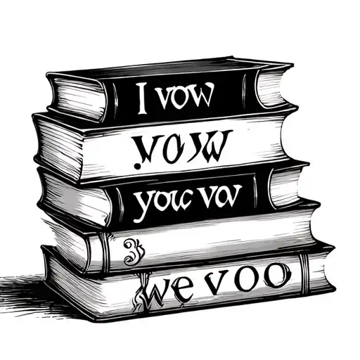 stack of 3 books spines facing out one spine says i vow second book spine says you vow 3rd spine says we vow tattoo design idea