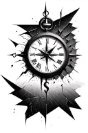 broken Half Clock with distorted Half Compass tattoo design idea