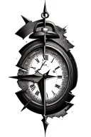 broken Half Clock with distorted Half Compass tattoo design idea