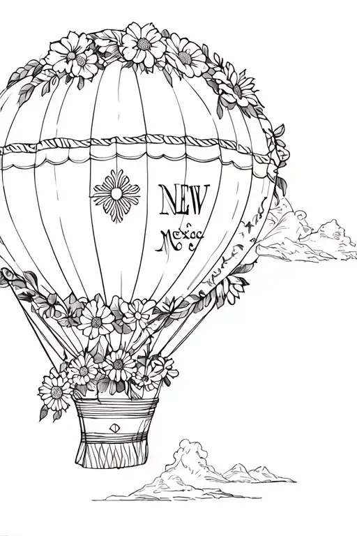 hot air balloon made of flowers with New Mexico flag  tattoo design idea