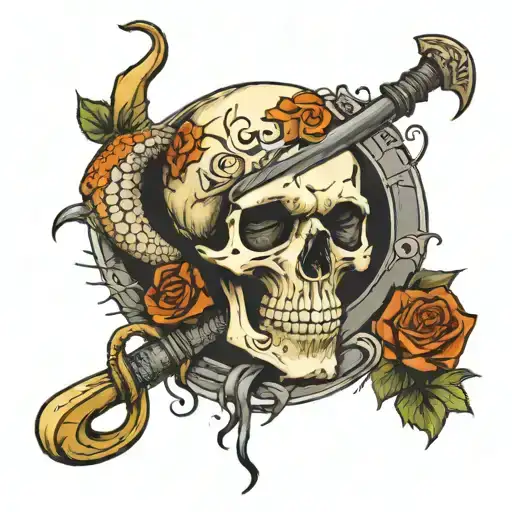 skull, snake, scythe, "carpe diem", "memento mori" tattoo design idea