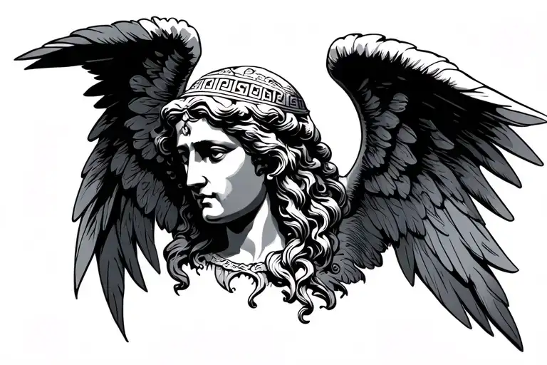 Greek style angel head tattoo design idea