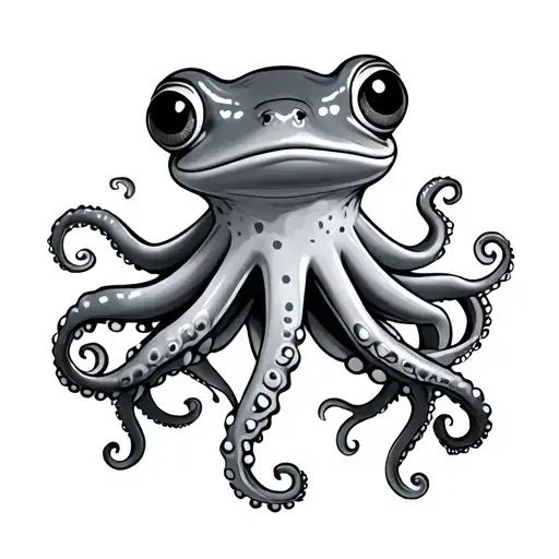 fine line octopus and frog cute  tattoo design idea