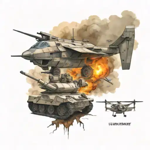 us army, uav's, mortars, tanks tattoo design idea