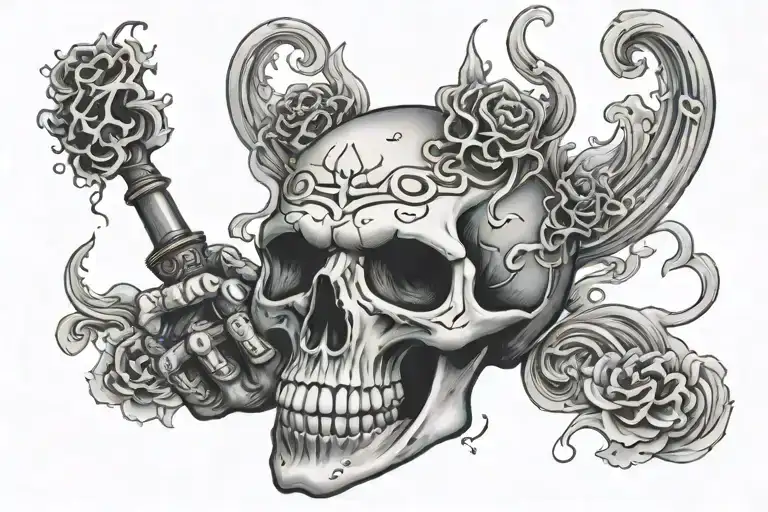 a hand with smoke rising with skull in thé smoke tattoo design idea